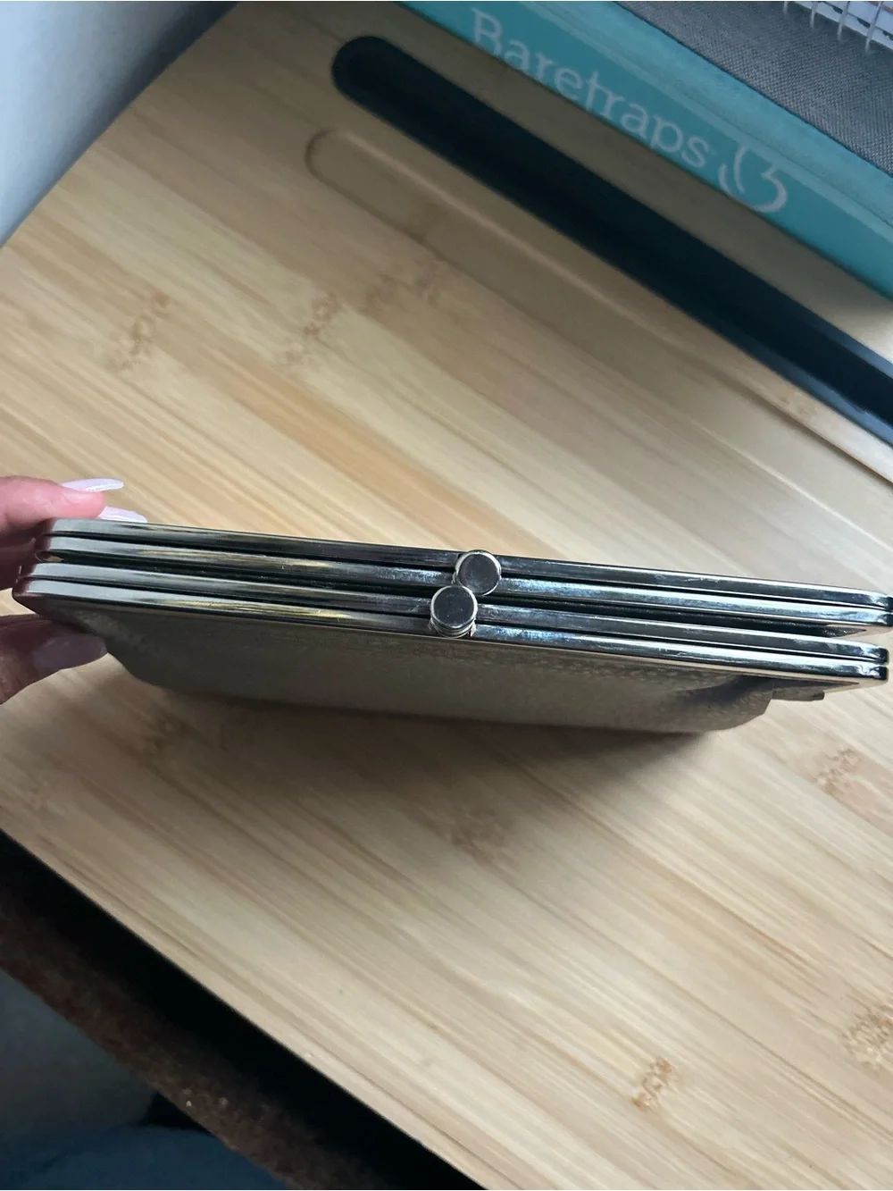 Metallic Silver Vegan Leather Frame Clutch